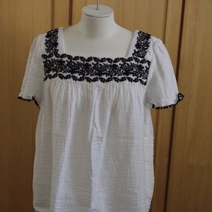Old Navy White with Black Embroidery Top